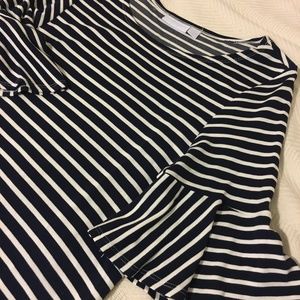 Navy Striped Dress w/bell sleeves *flattering*
